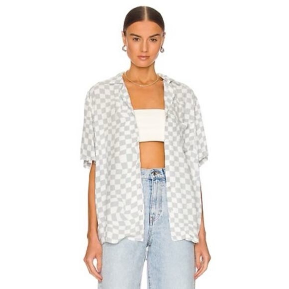 PISTOLA x Revolve Oversized Checkered Button Down Shirt Small